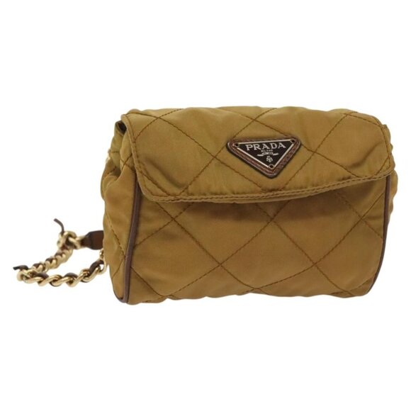 PRADA Chain Shoulder Bag Nylon Khaki Gold Auth 137513 - Picture 1 of 16